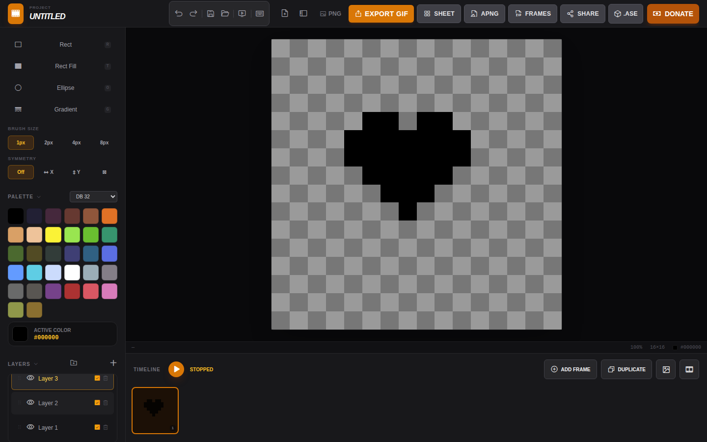 Layers panel showing three stacked layers with visibility, opacity slider and blend mode dropdown