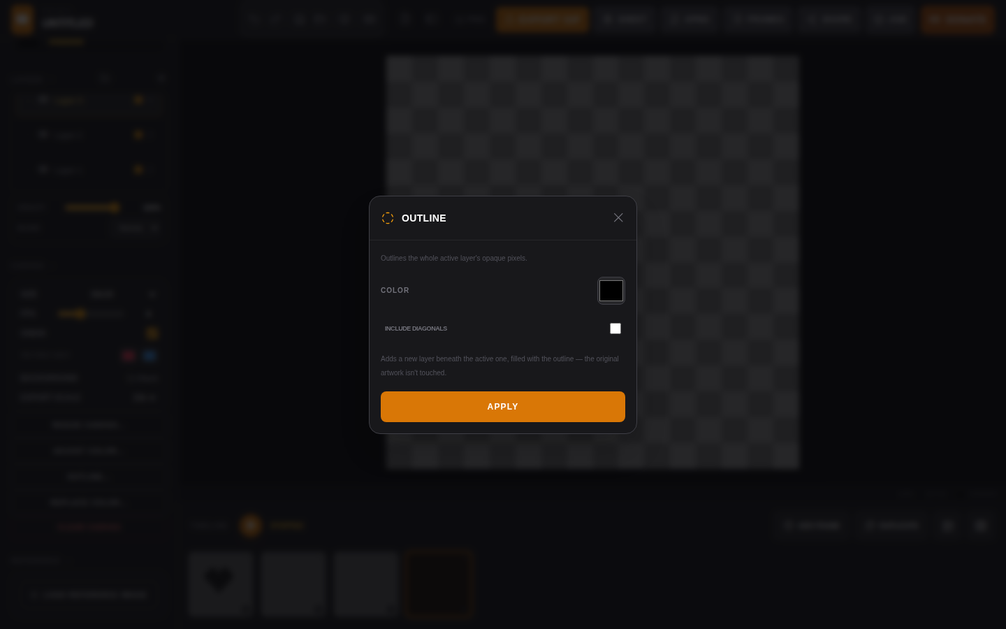 Outline modal with a color swatch and Include Diagonals checkbox