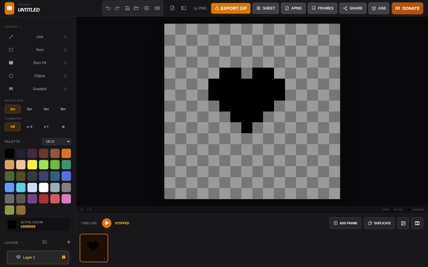The DB 32 palette loaded, showing 32 muted retro swatches