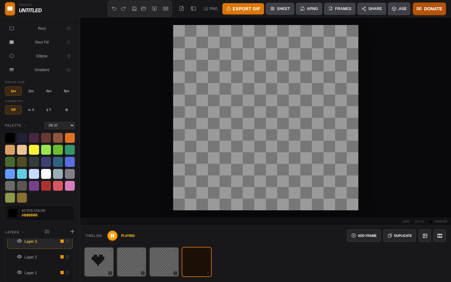 Timeline in playing state with a pause icon and PLAYING label